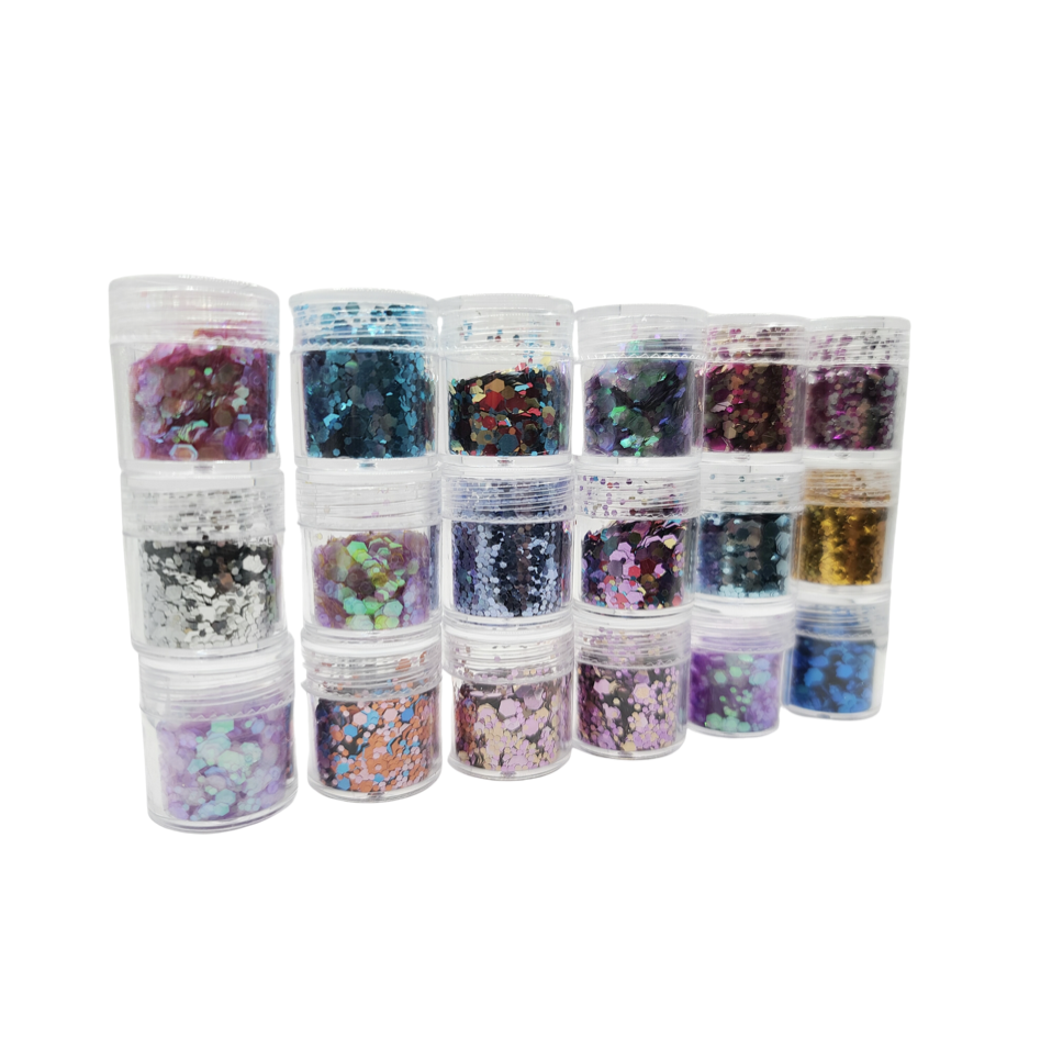 Lot de 18 pots de paillettes d'inscrustation
