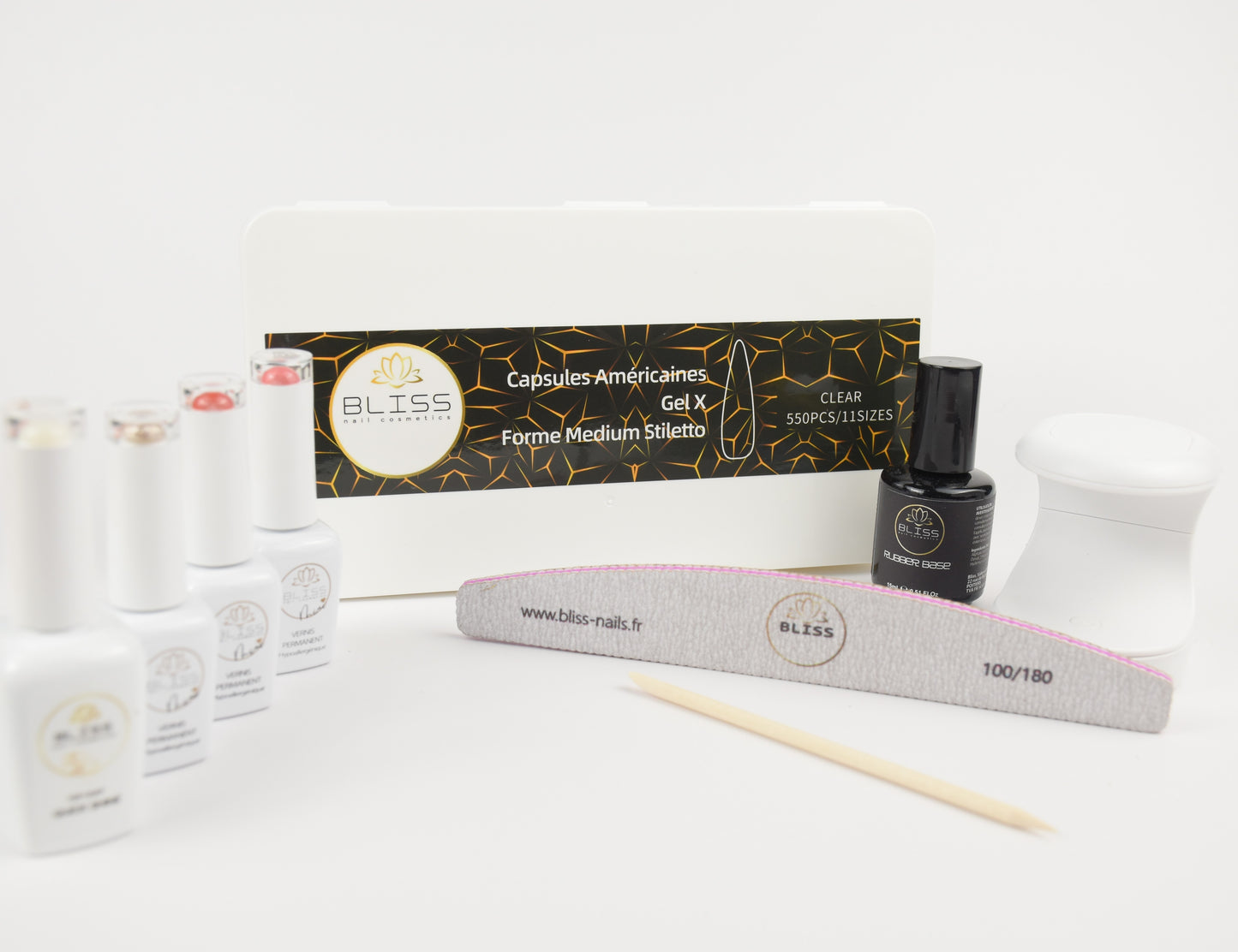 Bliss, la marque dédiée aux prothésistes ongulaires vous propose son Kit complet de capsules américaines Stiletto