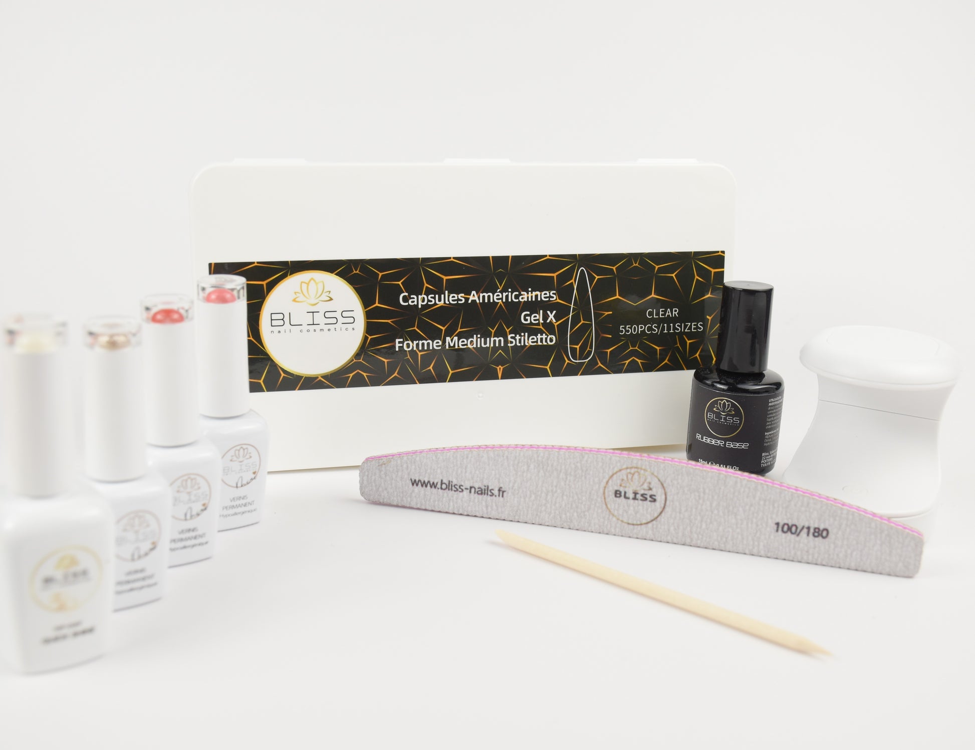 Bliss, la marque dédiée aux prothésistes ongulaires vous propose son Kit complet de capsules américaines Stiletto