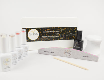 Bliss, la marque dédiée aux prothésistes ongulaires vous propose son Kit complet de capsules américaines Stiletto